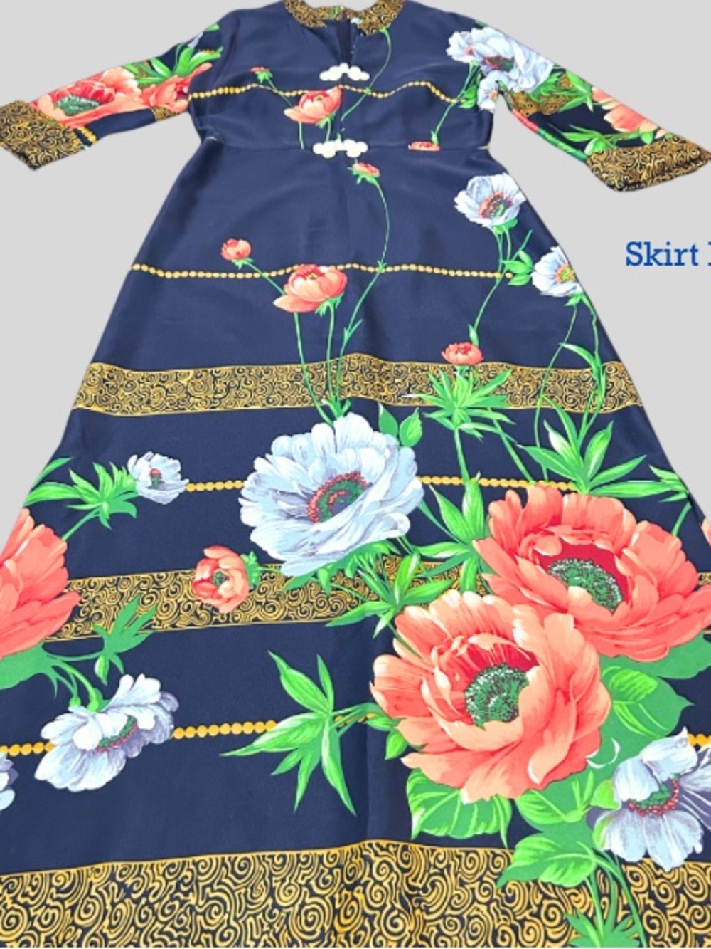 70s Alice of California Floral Maxi Dress with Gold Trim - Picture 4 of 8